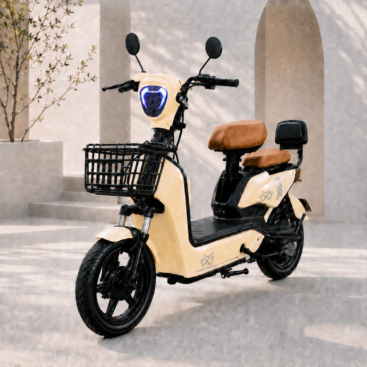 Bicicleta Elétrica JY MW 500W Sem CNH 3 Velocidades Couro Cor:Bege