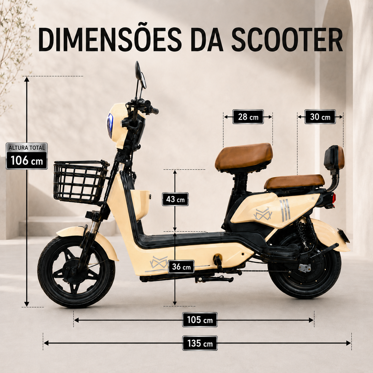 Bicicleta Elétrica JY MW 500W Sem CNH 3 Velocidades Couro Cor:Bege