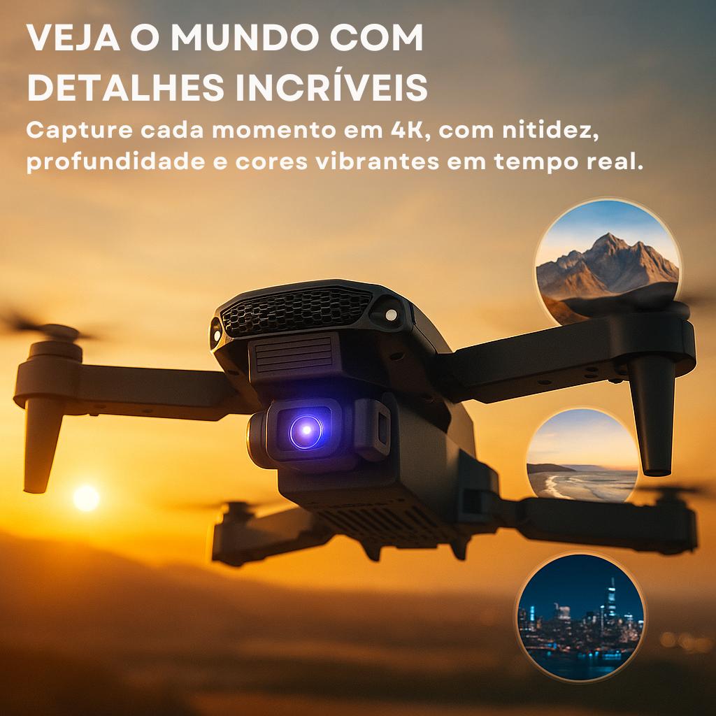 Drone com câmera 4K HD E88 Pro WiFi 2.4G Duas baterias Modo
