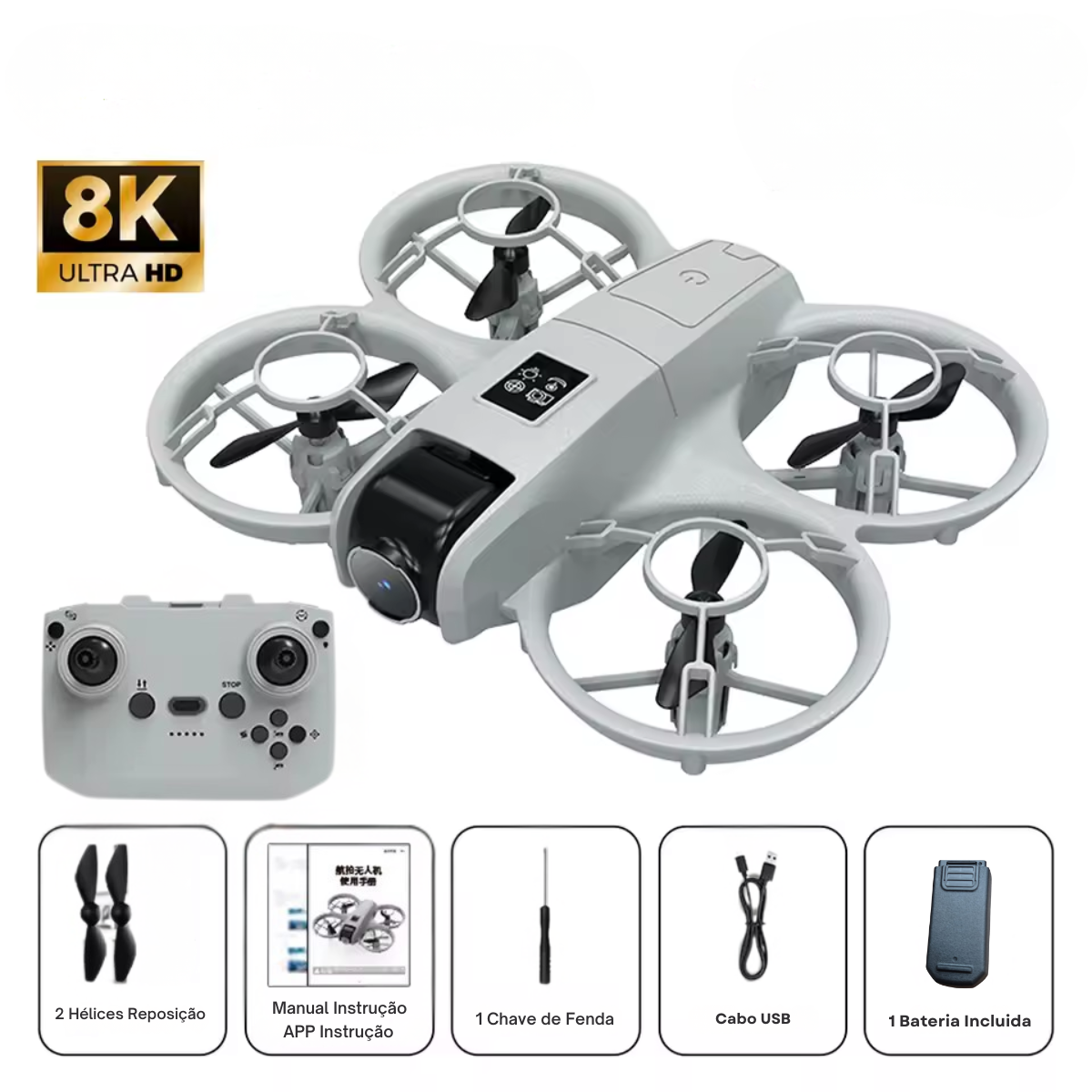 Mini Drone GT3 8k Duas Câmeras HD 5G FPV Modo Sem Cabeça 360