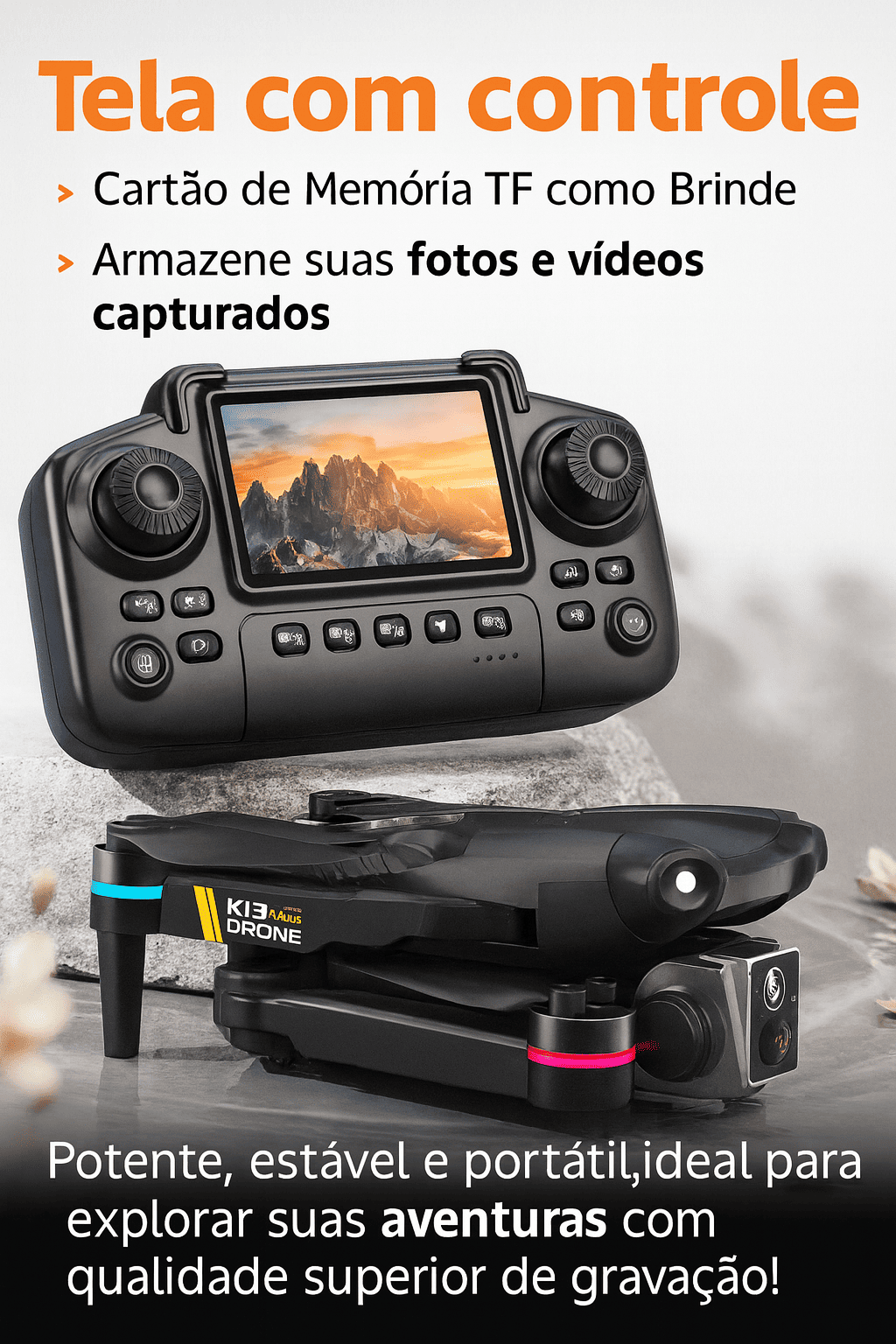 K13MAX Drone Profissional Dual Câmera 4K Full HD GPS Alto Desempenho Controle Com Tela SD