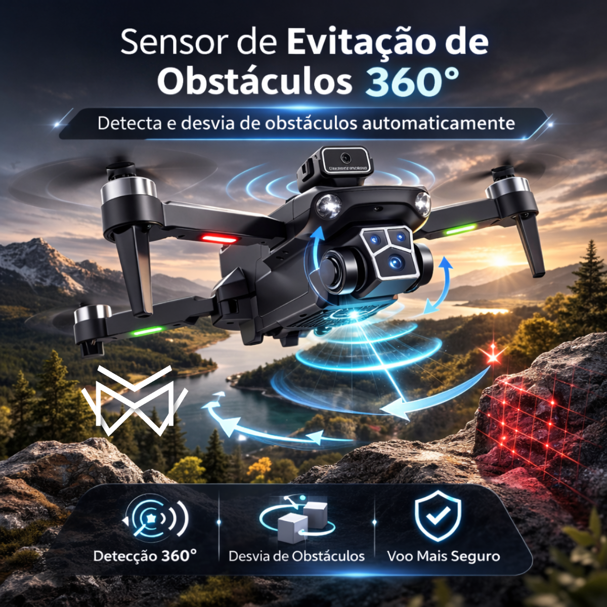 Drone Dual Câmera 4K S182 WiFi 2.4G Sensor de Obstaculos