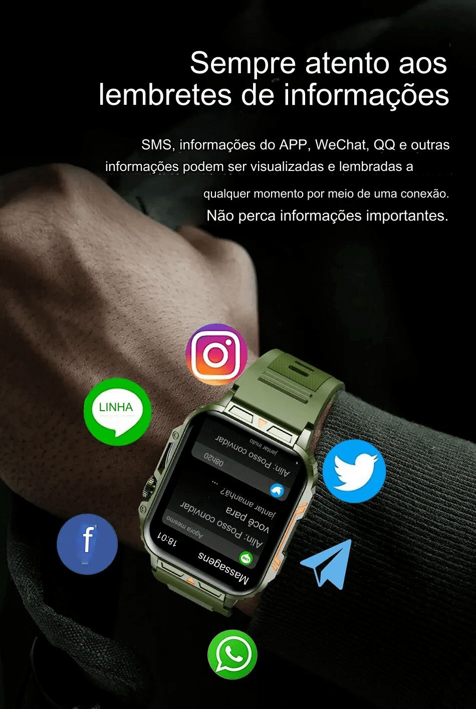 SmartWatch Colmi Esportivo À Prova D'Água IP68 Bluetooth ECG